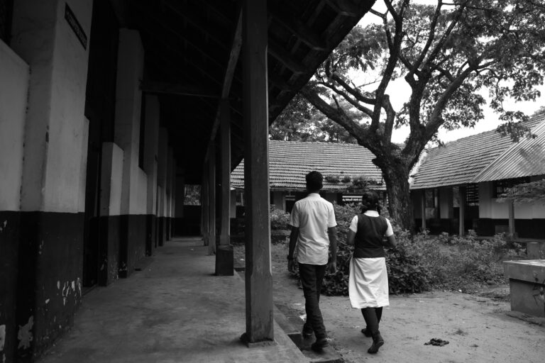 Black and white with boy and girl